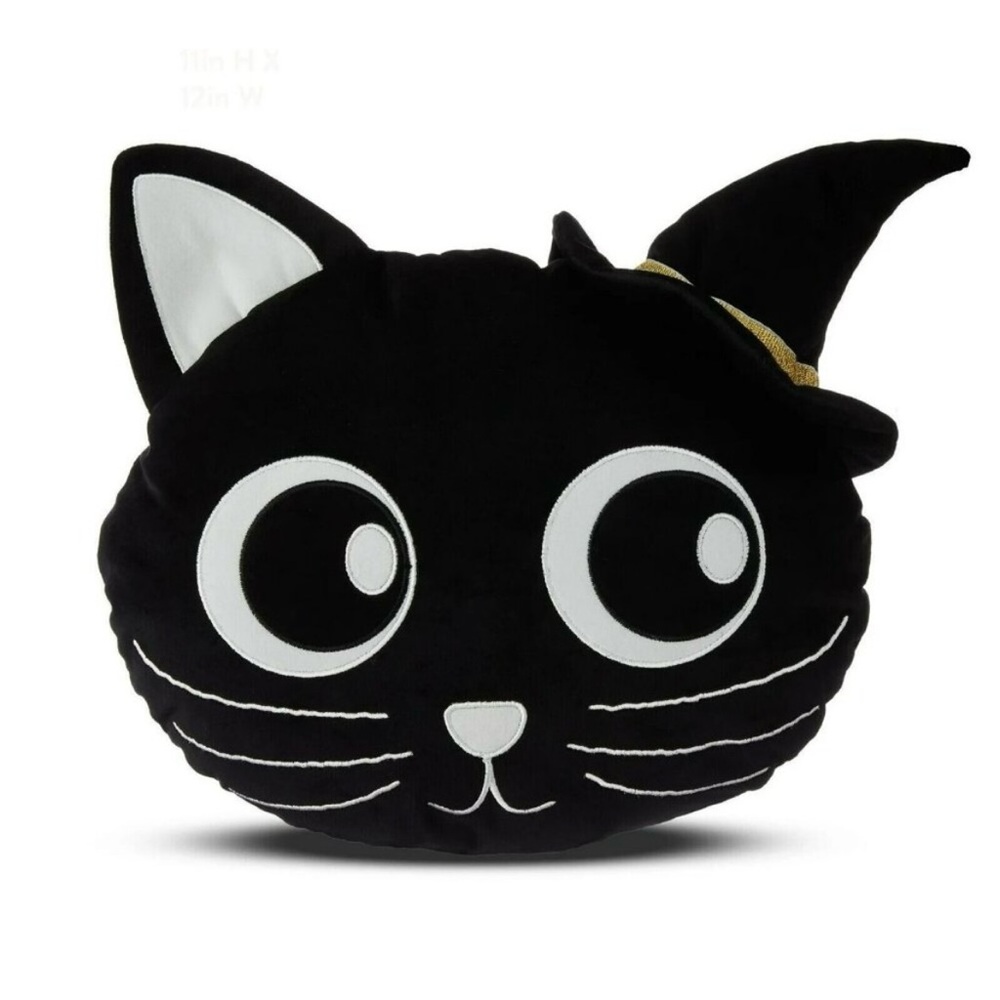 Way To Celebrate Cat Face Witch Hat Halloween Throw Pillow Plush Black